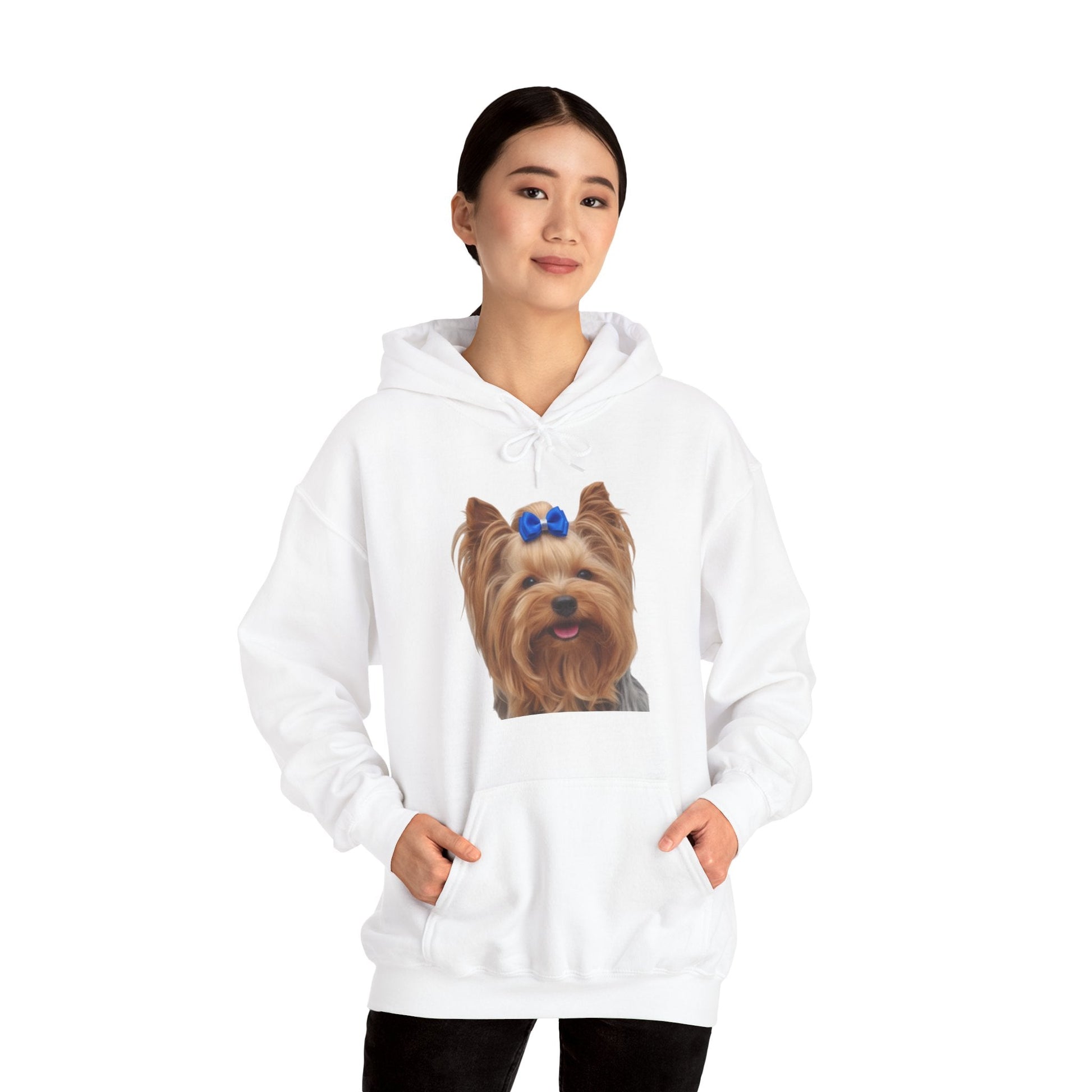 Yorkshire Terrier Paw Hoodie – Cute Yorkie Portrait with Colorful Paw Prints - AKYCO